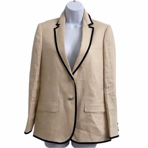 J Crew 100%l linen Cream Ivory Tipped Linen Blazer Jacket Size 0
